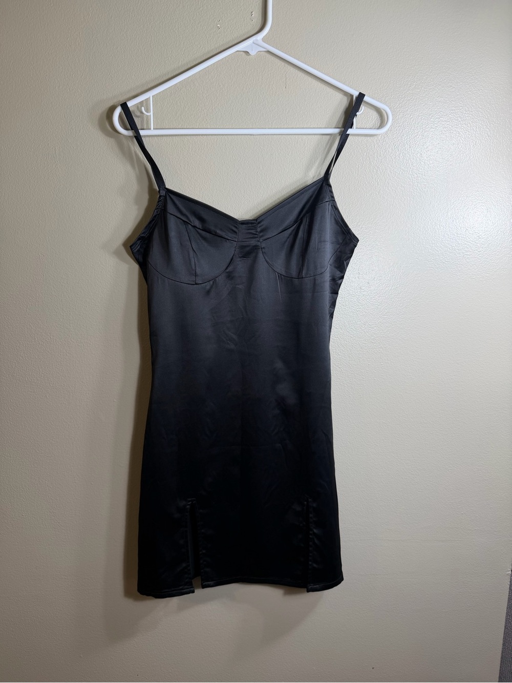 Black Satin Bustier Slip Dress Chemise Size M